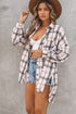 White Oversized Plaid Pattern Shacket With Slits